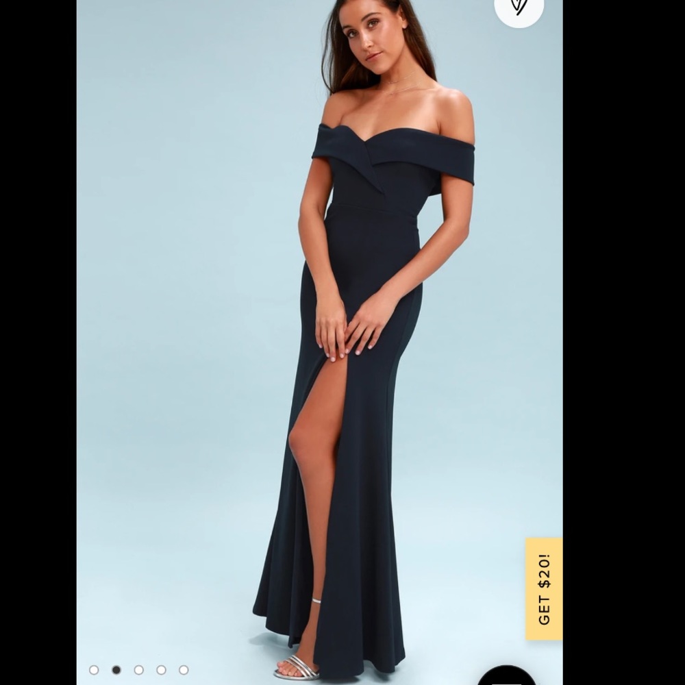 Lulus Navy Blue Off the Shoulder Dress